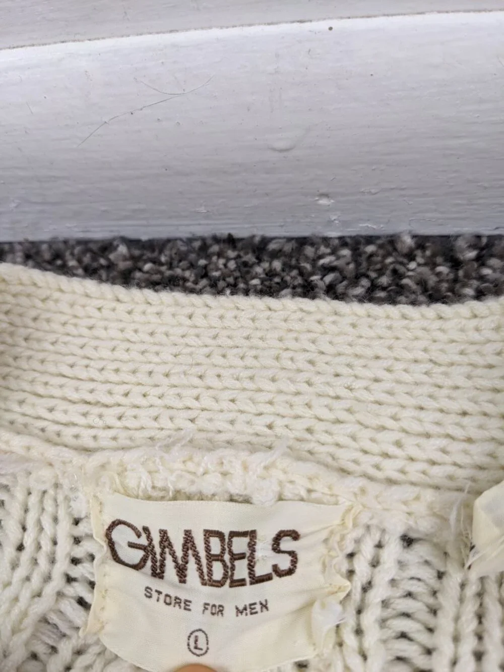 Vintage Gimbels Sweater Cardigan Cable Knit Fisherman Raglan Ivory Mens Large